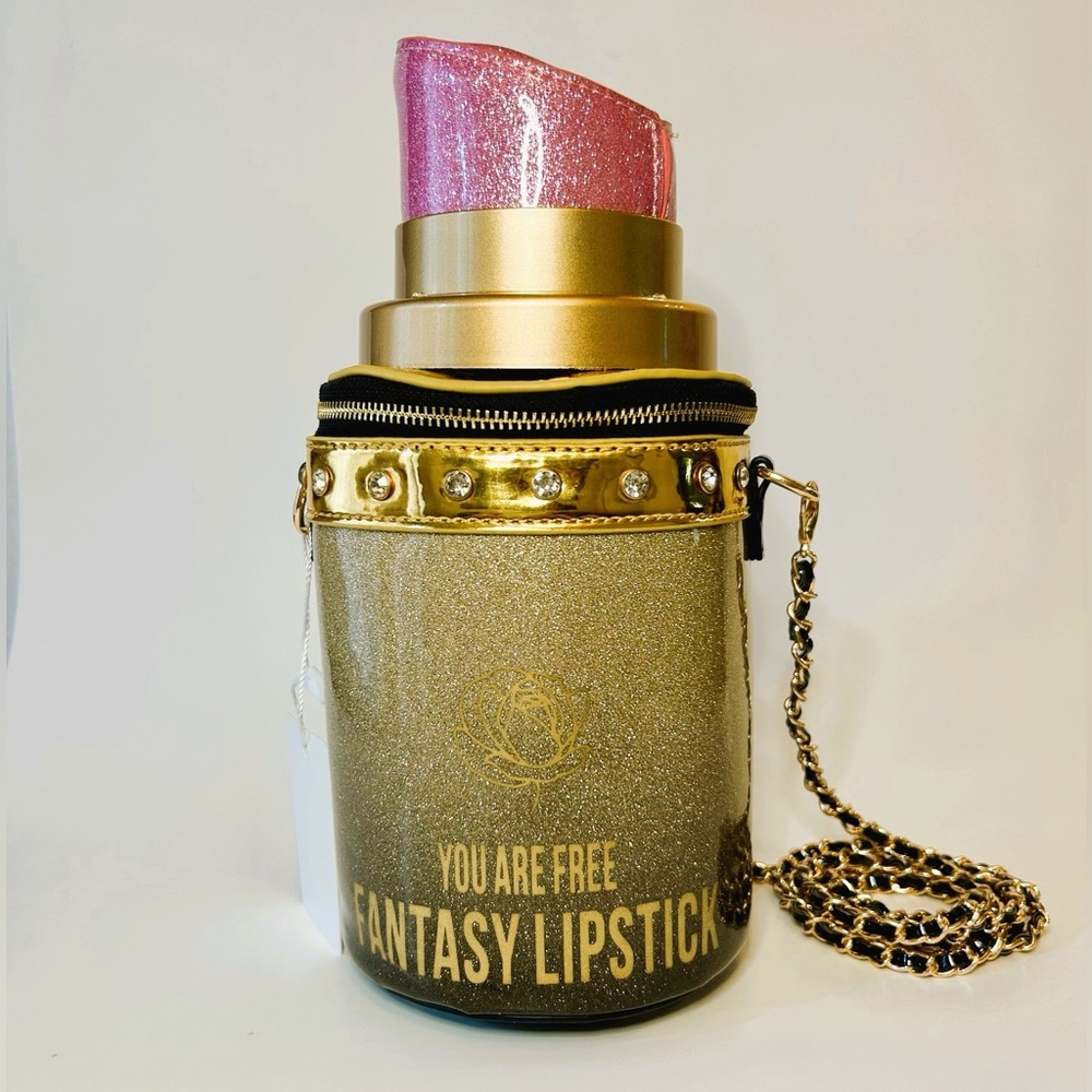 Gold and Pink Fantasy Lipstick Shoulder Bag - Picture 2 of 7